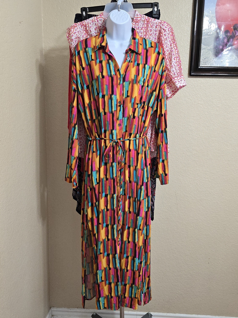 Women's Multicolor Button-Front Shirt Dress